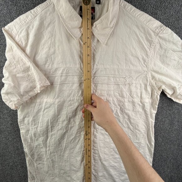 Quiksilver Men Short Sleeve Button Up Shirt Medium Off White Ivory Cotton Adult - Picture 3 of 12